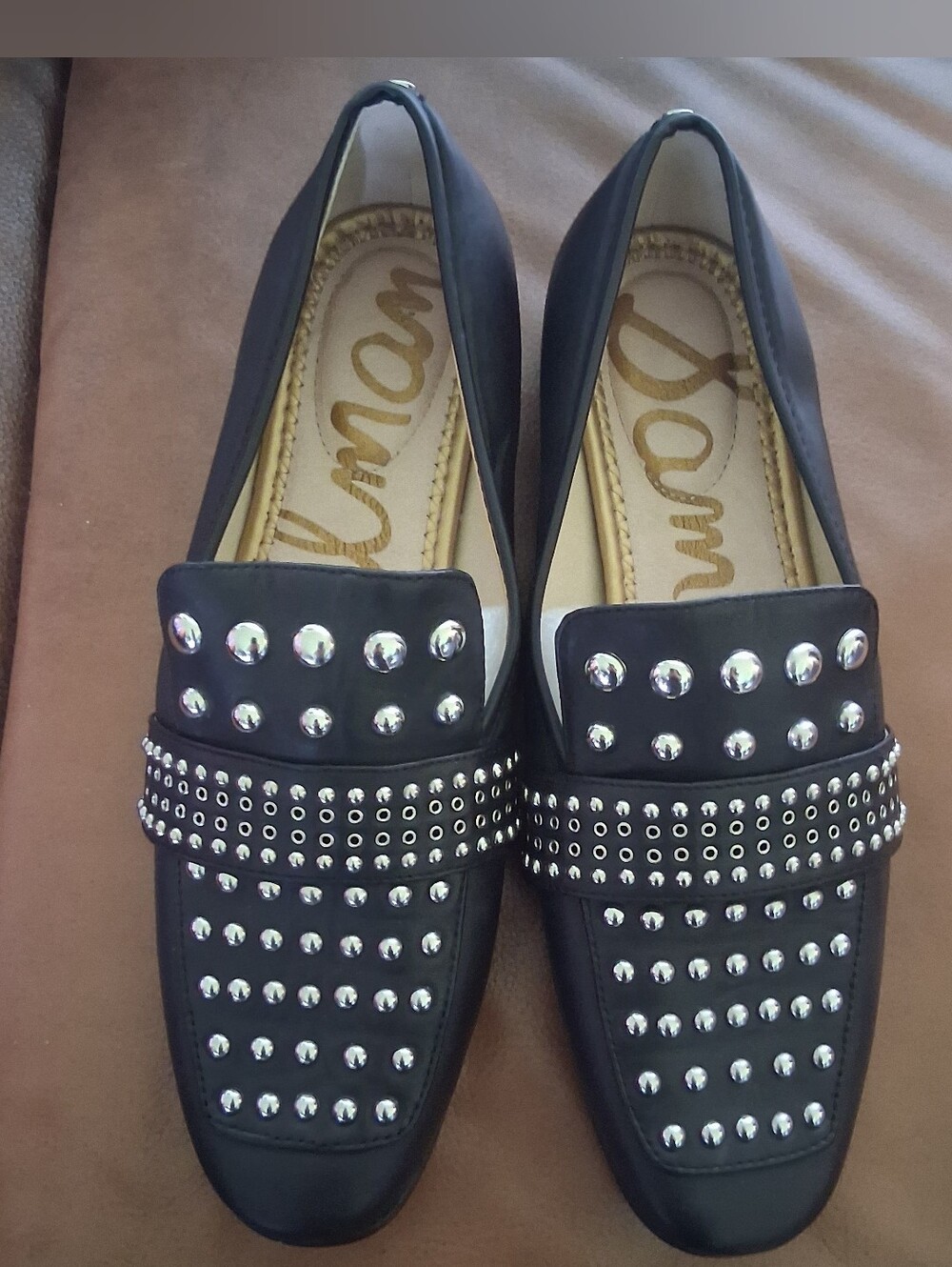 Sam Edelman Chesney Black Leather Studded Loafers Size 8